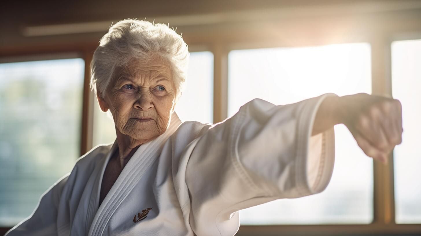 Imagen conmovedora: una señora mayor practica artes marciales, desafiando la edad con vitalidad. Su dedicación refleja la importancia de la actividad física para mantenerse en forma y disfrutar de una vida saludable. (Imagen Ilustrativa Infobae)