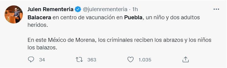 Julen Rementería dijo que en este México de Morena, los grupos criminales reciben los abrazos y los niños los balazos (Foto: Twitter/@julenrementeria)