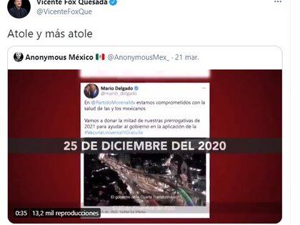 No es la primera vez que Vicente Fox comparte por redes sociales su postura política actual en contra de las decisiones y campañas de Morena (Foto: Twitter/@VicenteFoxQue)