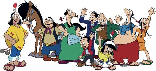 Los personajes más importantes de la tira: Patoruzú, Pampero, Nancul, La Chacha, Isidorito, Isidoro, el Coronel Cañones, Patoruzito, Upa y Patora.
