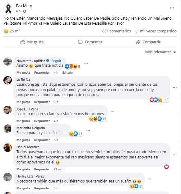 El desgarrador mensaje Eza Mary, esposa del rapero Lefty SM a quien asesinaron frente a ella
(Foto: captura Facebook)