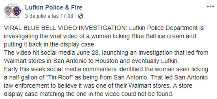 A través de Facebook, la policía informó que estaban invesyigando a la mujer del video viral (Foto: Facebook)