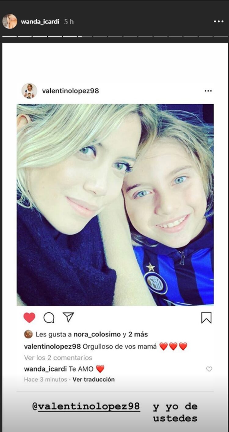 El posteo de Valentino López que Wanda Nara compartió (Jnstagram)