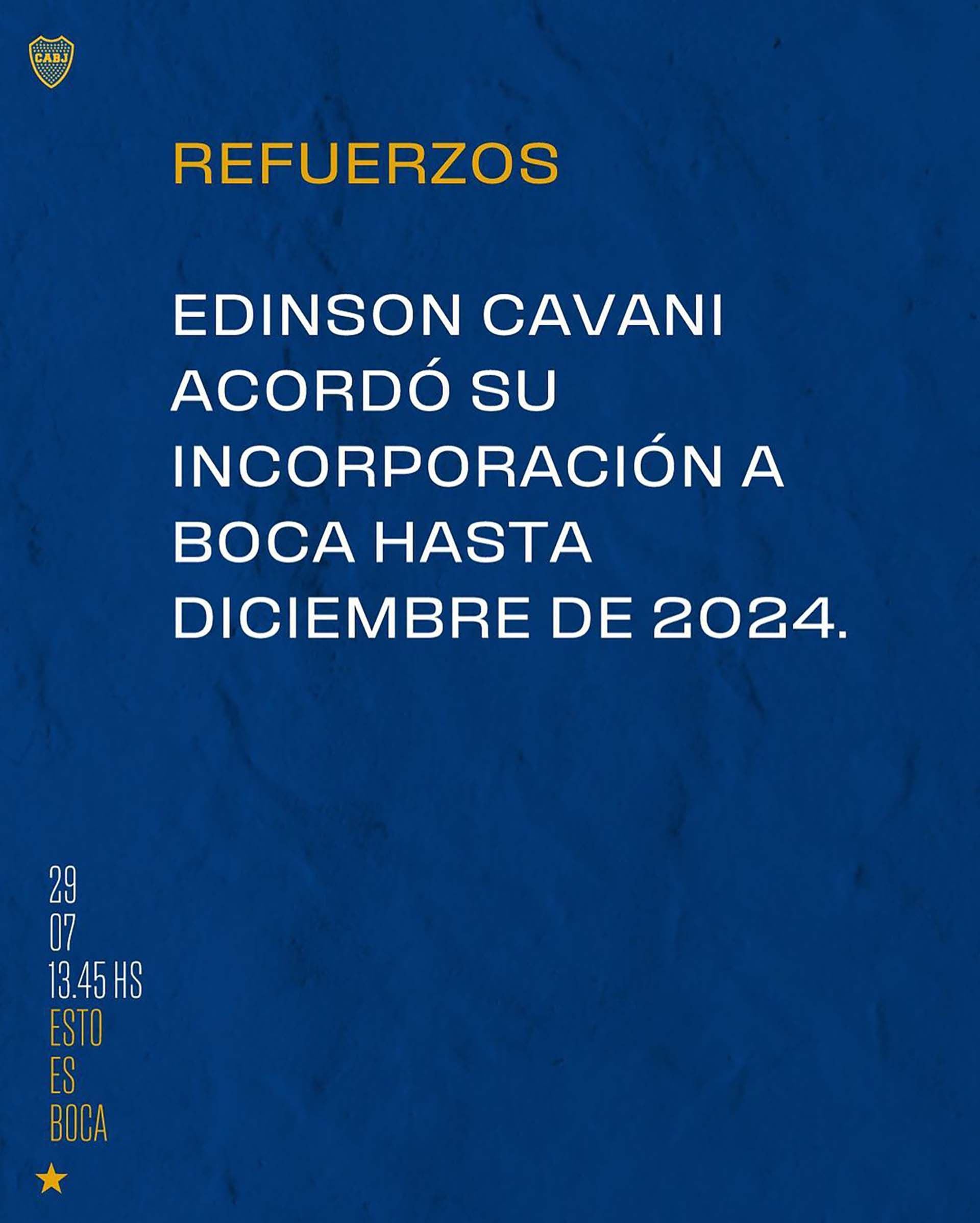 La nueva cuenta "estoesboca.futbol" confirmó el arribo de Edinson Cavani a Boca 
