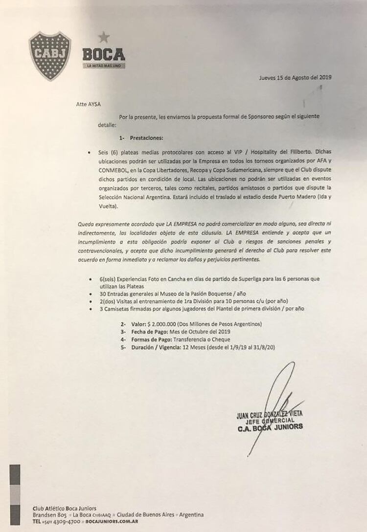 La propuesta que Boca le hizo el año pasado a la empresa AYSA