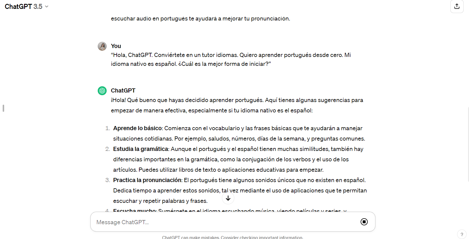 Es importante que el usuario senté las bases desde inicios para que ChatGPT pueda guiarlo. (ChatGPT)