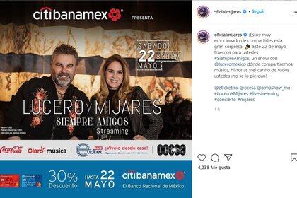 Lucero y Mijares se casaron en 1997 y se separaron en 2011, el próximo 22 de mayo buscan demostrar su buena relación en concierto (Foto: Instagram / @oficialmijares)