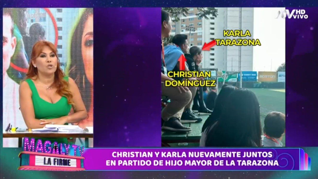 Karla Tarazona y Christian Domínguez una vez más juntos. (Captura: Magaly TV La Firme)