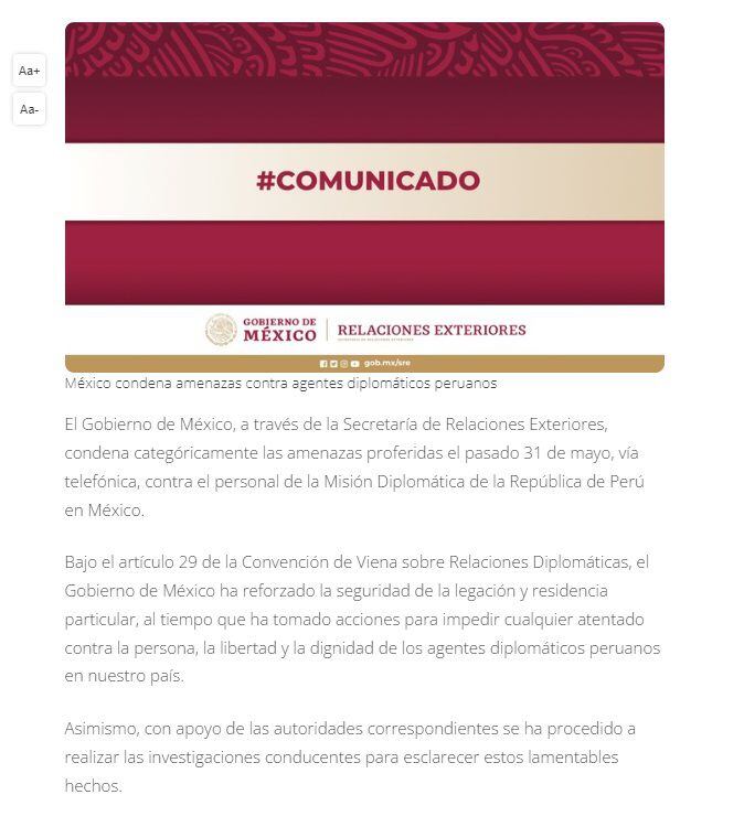Comunicado del Gobierno mexicano