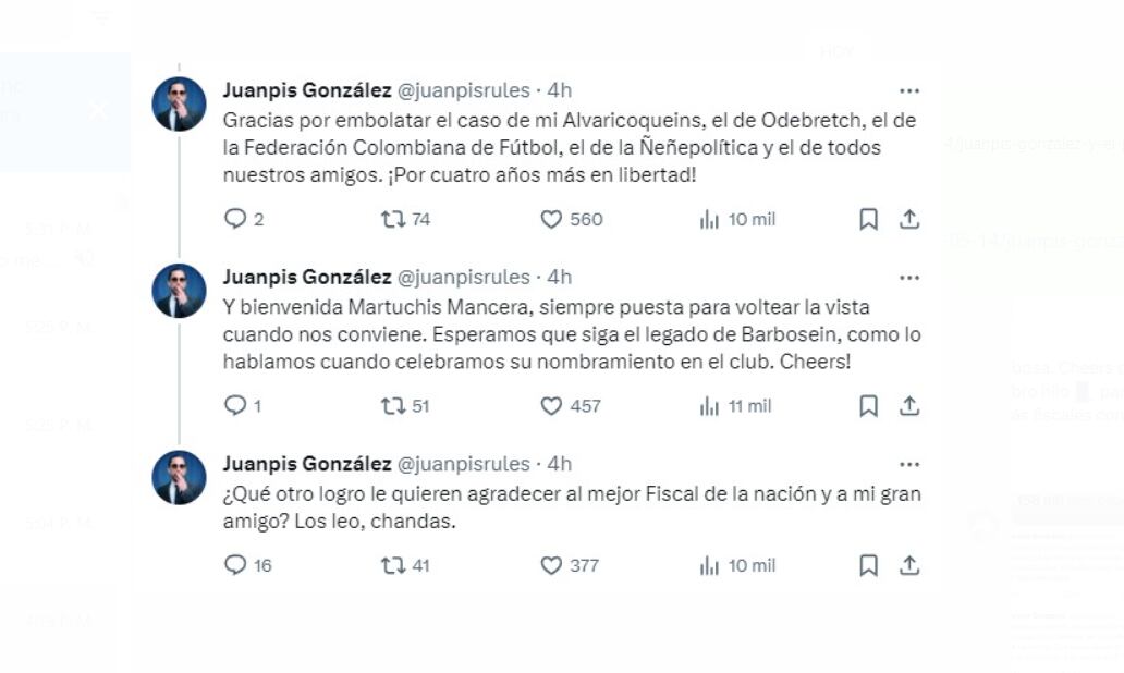 Juanpis González agradece a Francisco Barbosa por su gestión como fiscal General de manera irónica - crédito 
@juanpisrules/X