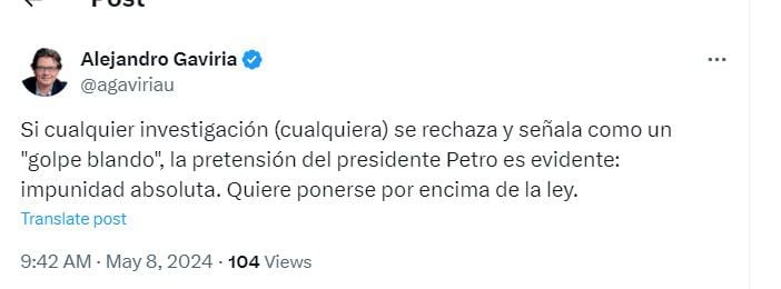 Alejandro Gaviria responde al presidente Gustavo Petro - crédito @agaviriau