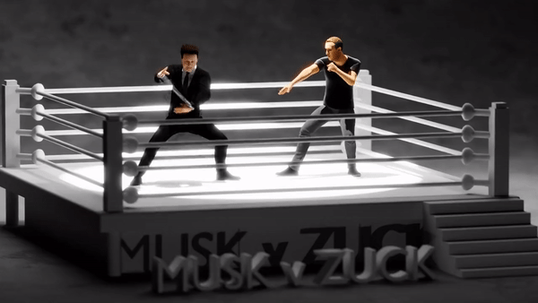 Simulación de una batalla entre Elon Musk y Mark Zuckerberg con diferentes estilos de pelea.