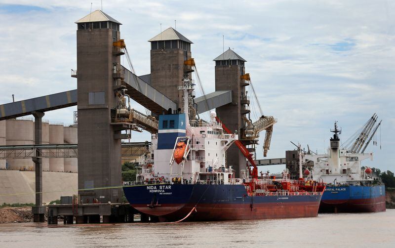 FOTO DE ARCHIVO. Carga de granos en barcos para exportación en un puerto en el río Paraná, cerca de Rosario, Argentina. 31 de enero de 2017. REUTERS/Marcos Brindicci
