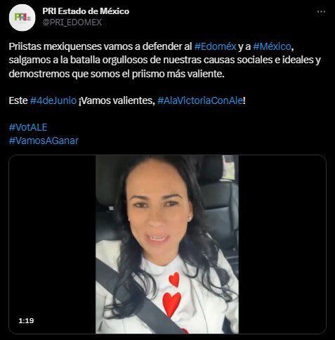 Alejandra del Moral aseguró que los priistas defenderán al Edomex Twitter/@PRI_EDOMEX)