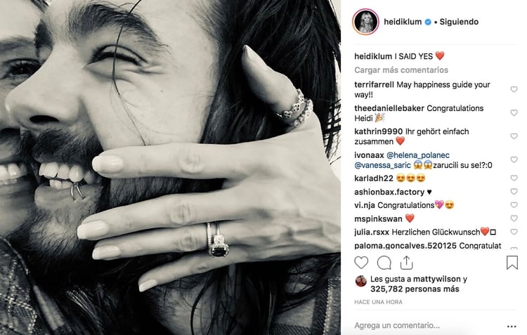 La supermodelo alemana presumiÃ³ su compromiso en redes sociales (Foto: Instagram â€“ @heidiklum)