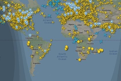 Mapa de vuelos sobre la Argentina 