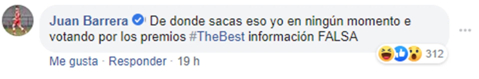 El comentario de Barrera en Facebook