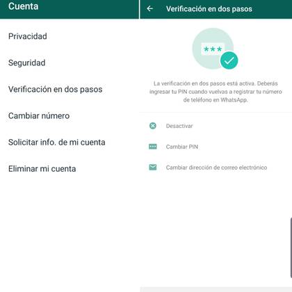 La verificación en dos pasos te permite crear un PIN de seis dígitos para añadir una capa de seguridad a tu WhatsApp.