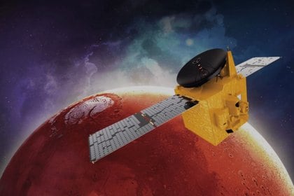 Con un retardo de comunicaciones de 11 minutos con la Tierra, la sonda Hope tuvo que actuar con sistemas autónomos de autocorrección para alcanzar la inserción correcta en la órbita de Marte 
UAE SPACE AGENCY
