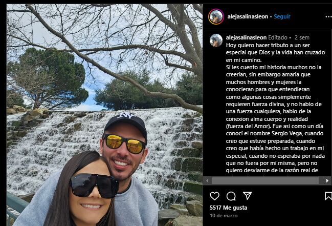 Alejandra Salinas le dedicó  un extenso mensaje a Sergio Vega - crédito alejasalinasleon / Instagram