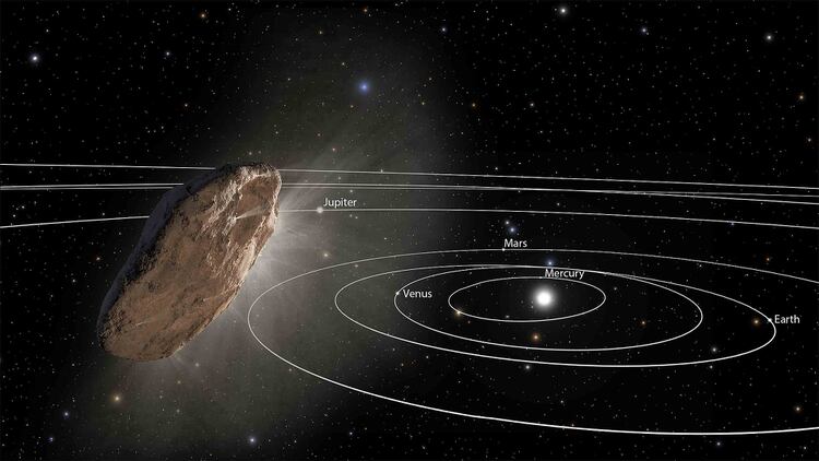 Otra recreación artística de Oumuamua, que podría ser una nave extraterrestre según una nueva investigación (NASA/ESA/STScI)