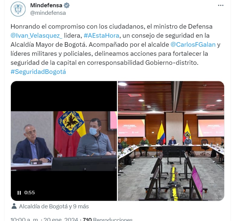 Este fue el anuncio del Ministerio de Defensa sobre el consejo de seguridad en Bogotá - crédito @mindefensa/X
