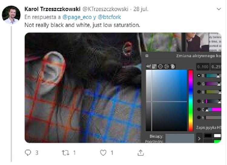 âNo es realmente blanco y negra, sÃ³lo tiene baja la saturaciÃ³nâ, dijo uno deÂ  los usuarios (Foto: Twitter @KTrzeszczkowski)
