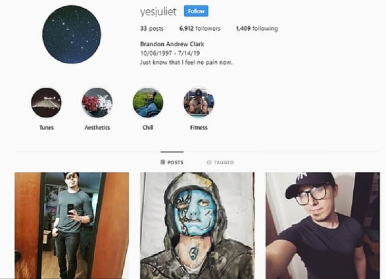 Clark publicó las fotografías en su cuenta de Instagram, @yesjuliet. La red social tardó un día en eliminar el perfil (Foto: Instagram @yesjuliet)