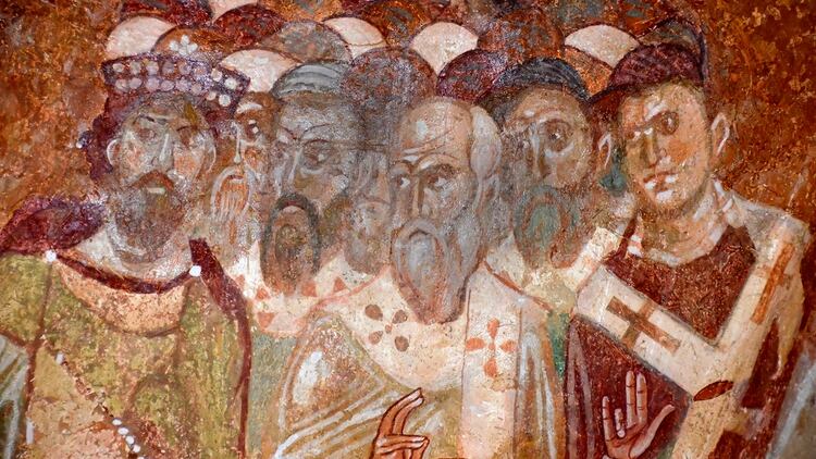 Detalle de un antiguo fresco bizantino del consejo de Nicea. De la iglesia de San Nicolás, Demre, sur de Turquía (Shutterstock)