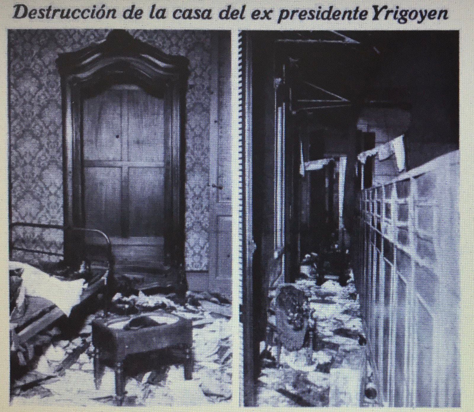 Estado en que quedó la casa de Yrigoyen, luego de ser asaltada y saqueada (Revista Caras y Caretas)