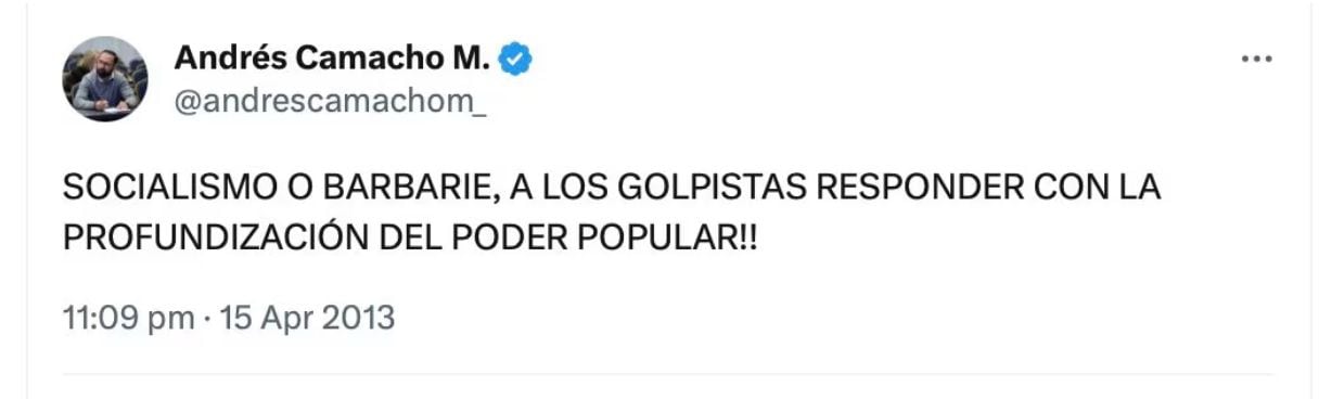 Tuit de Andrés Camacho Morales, nuevo ministro de Minas y Energía.