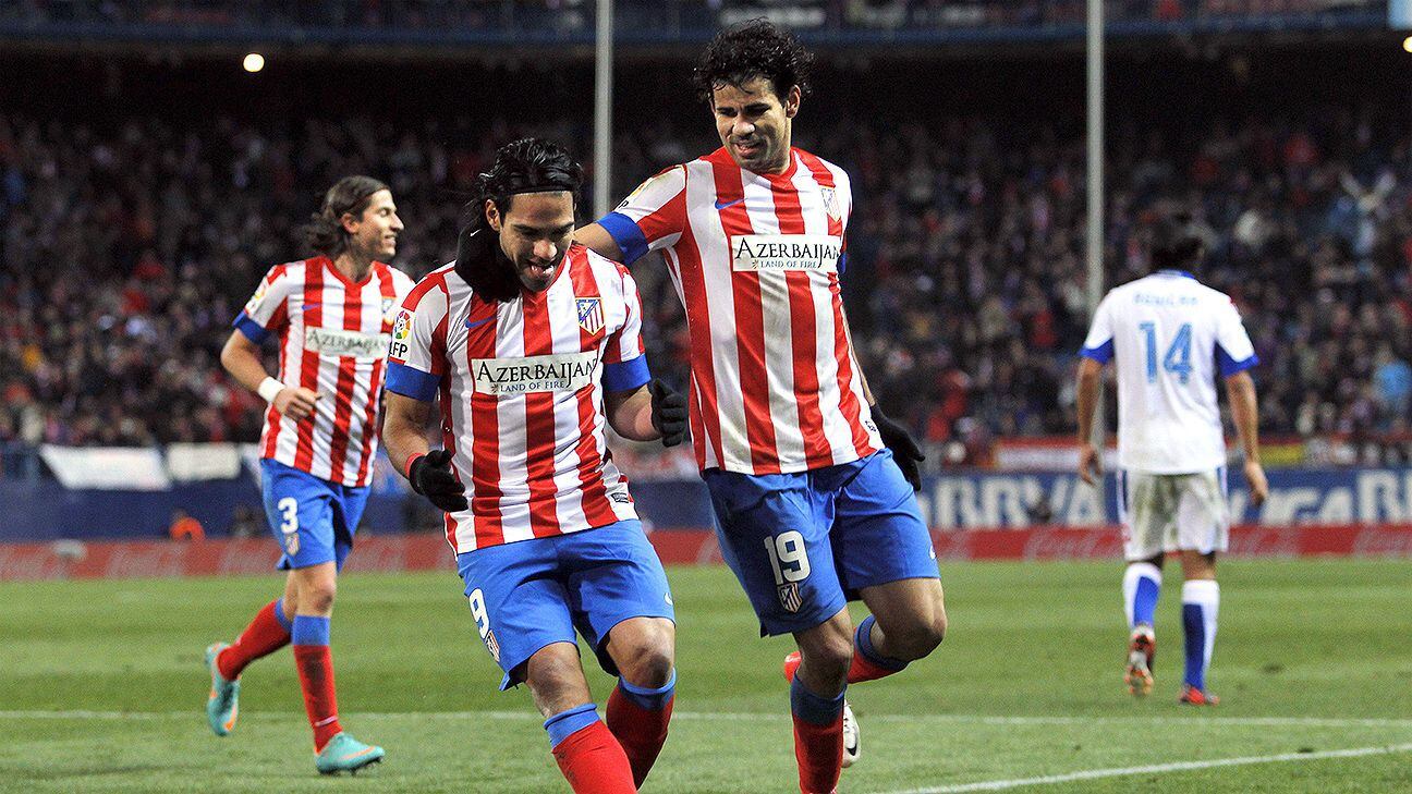 Los delanteros Radamel Falcao García y Diego Costa compartieron camerino en el Atlético de Madrid en la temporada 2011/12. Imagen: AP.