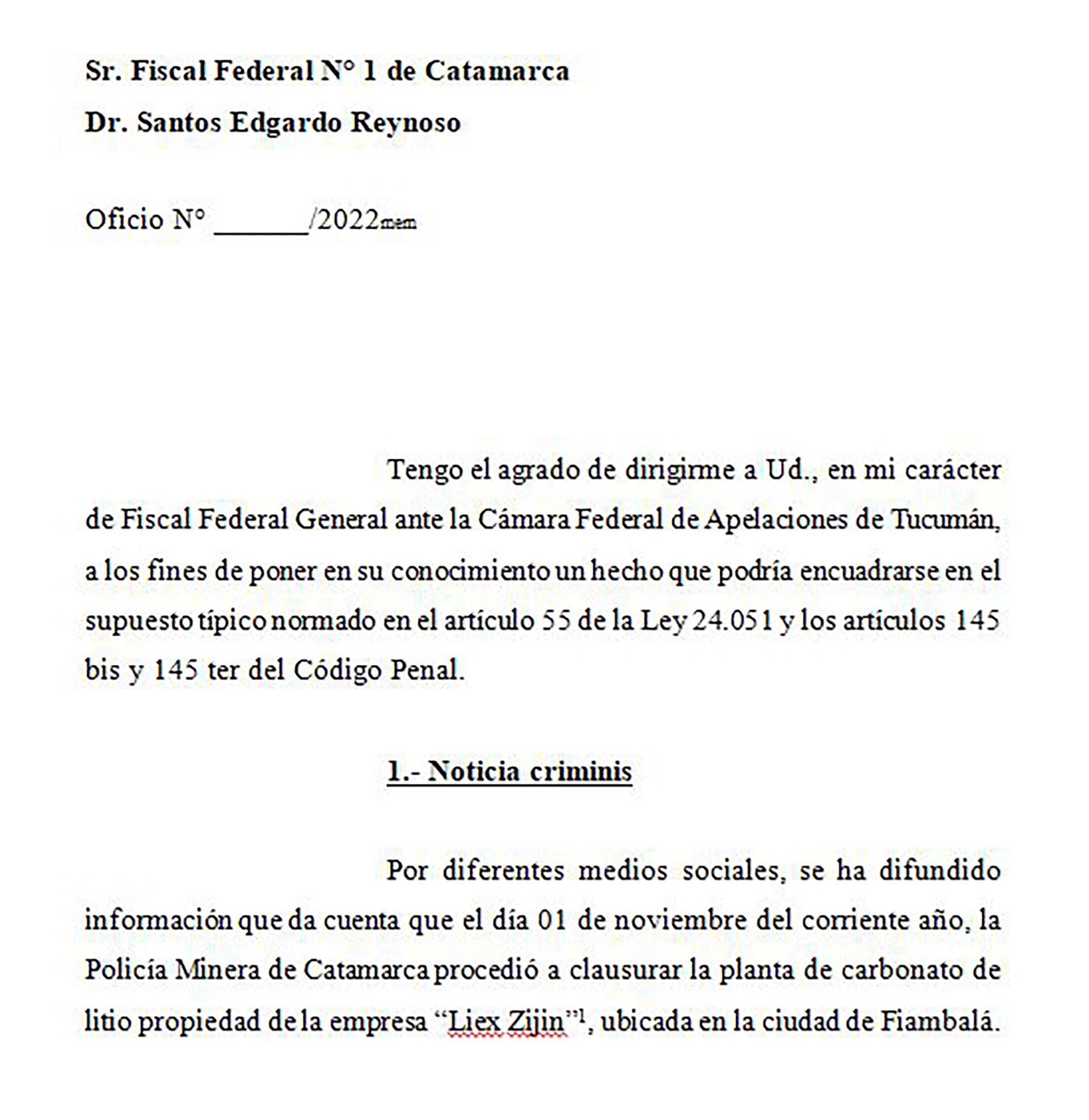 Fiscal Gómez pide investigar a Zijin por litio en Catamarca