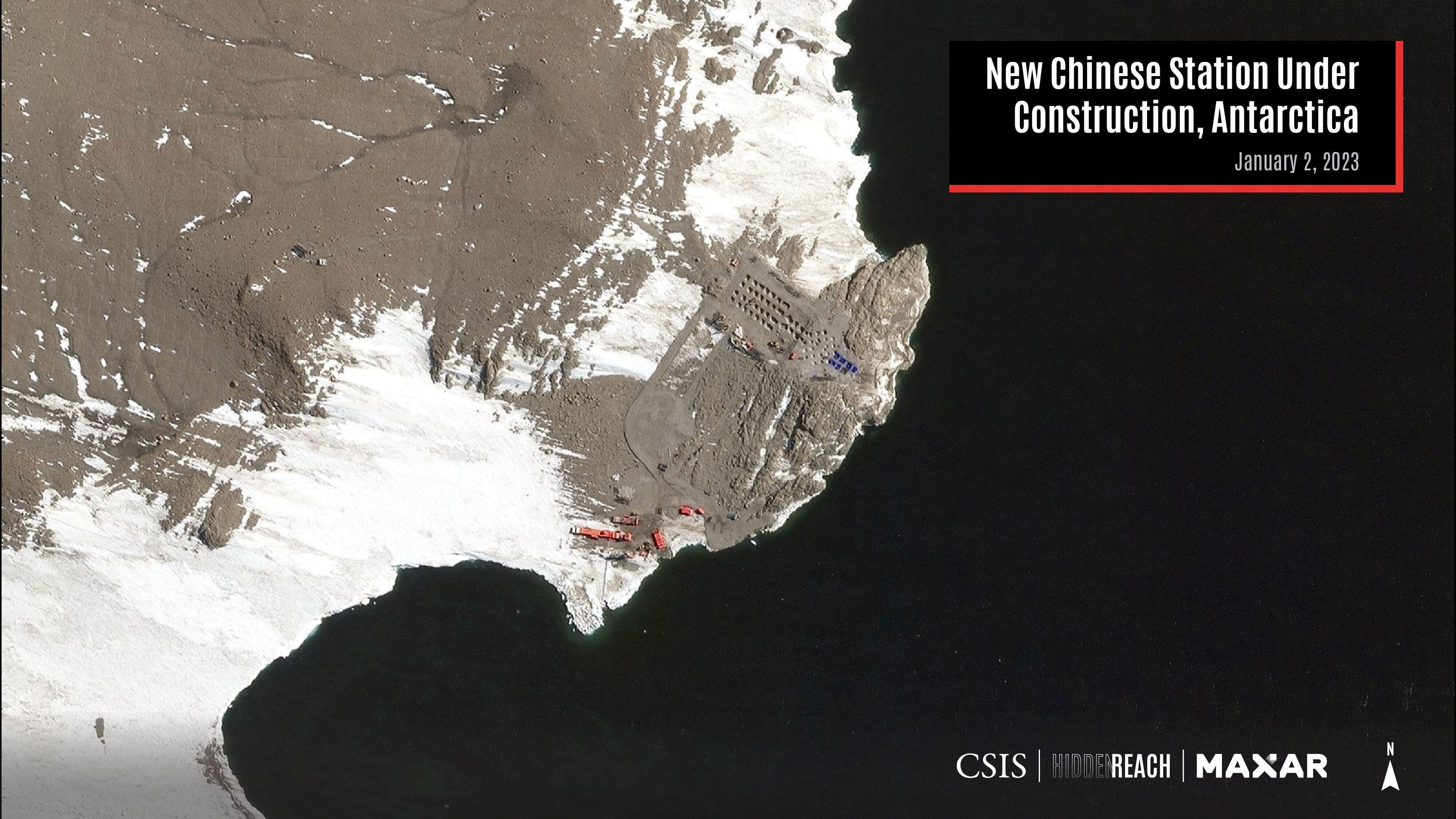Una vista satelital muestra la nueva estación china en construcción, en la Isla Inexpresable, Antártida, el 2 de enero de 2023. Centro de Estudios Estratégicos e Internacionales (CSIS)/Hidden Reach/Maxar Technologies 2023/Folleto vía REUTERS