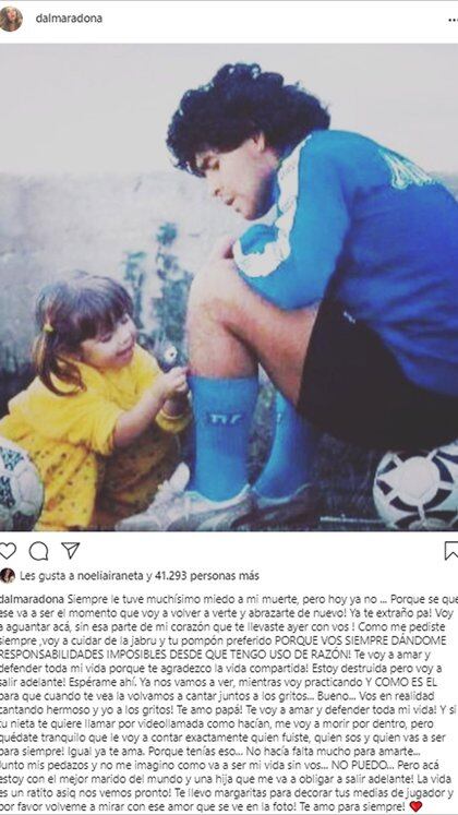 El posteo de Dalma Maradona dedicado a su papá (Instagram)