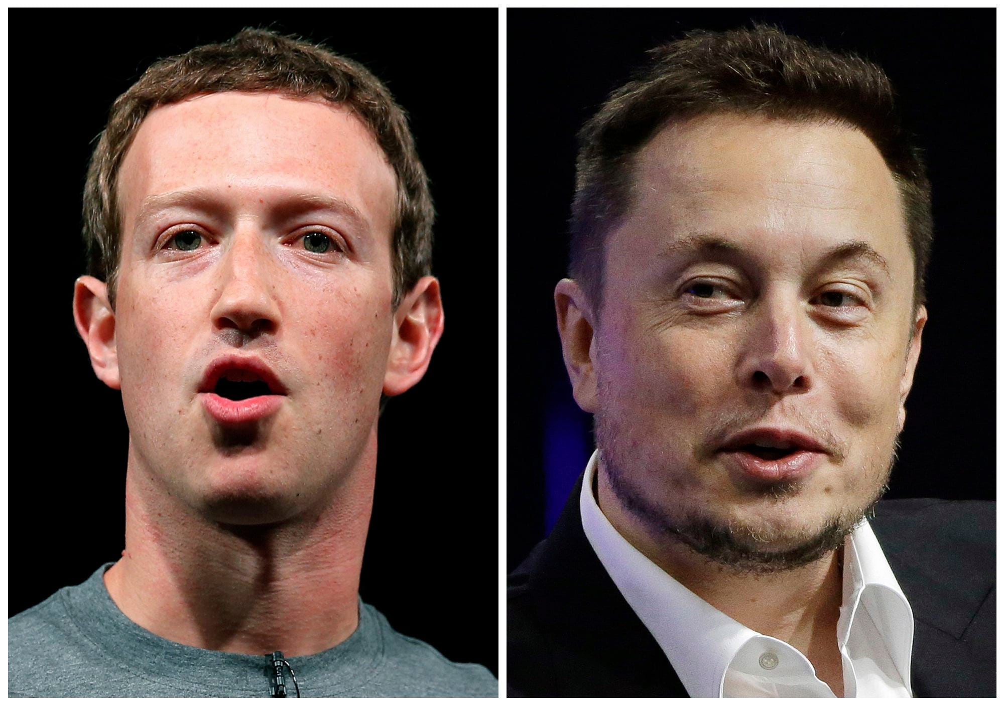 El director general de Facebook, Mark Zuckerberg (izquierda), y el CEO de Tesla y SpaceX, Elon Musk. (AP Foto/Manu Fernandez, Stephan Savoia, Archivo)