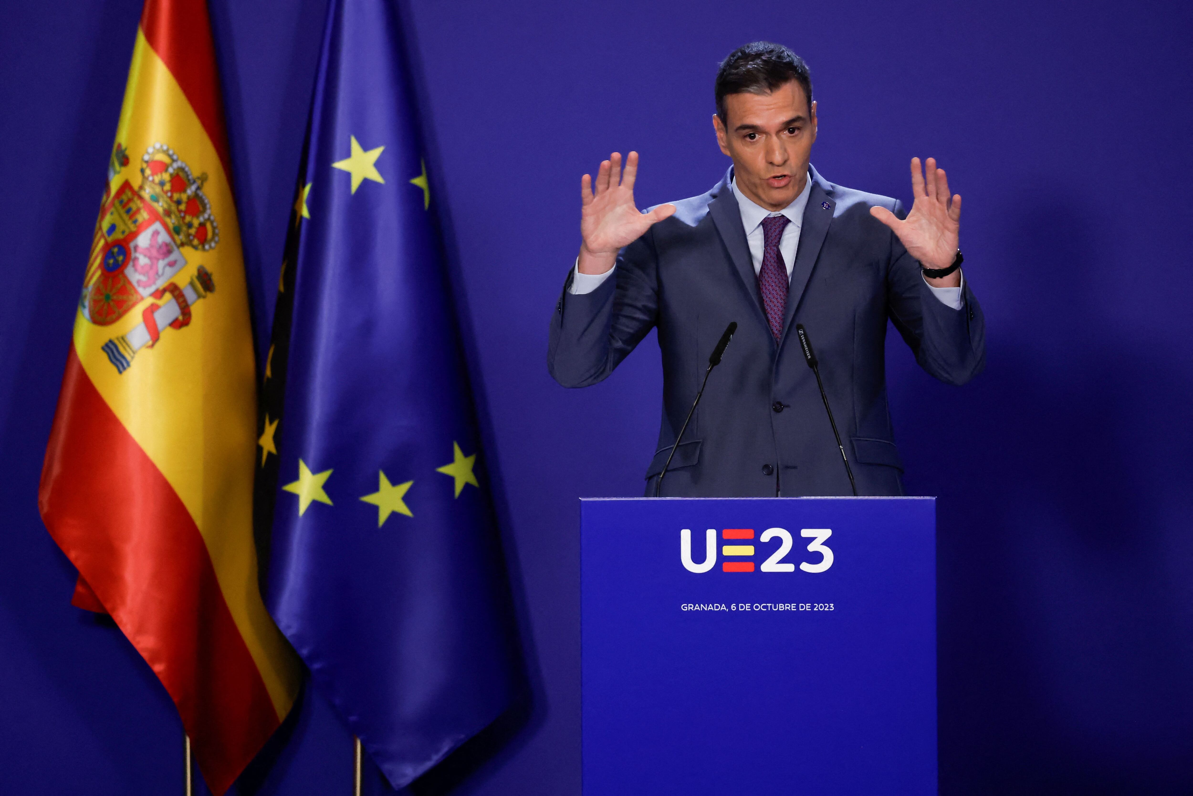 The acting President of the Government, Pedro Sánchez, this Friday in Granada.  (Jon Nazca/REUTERS)