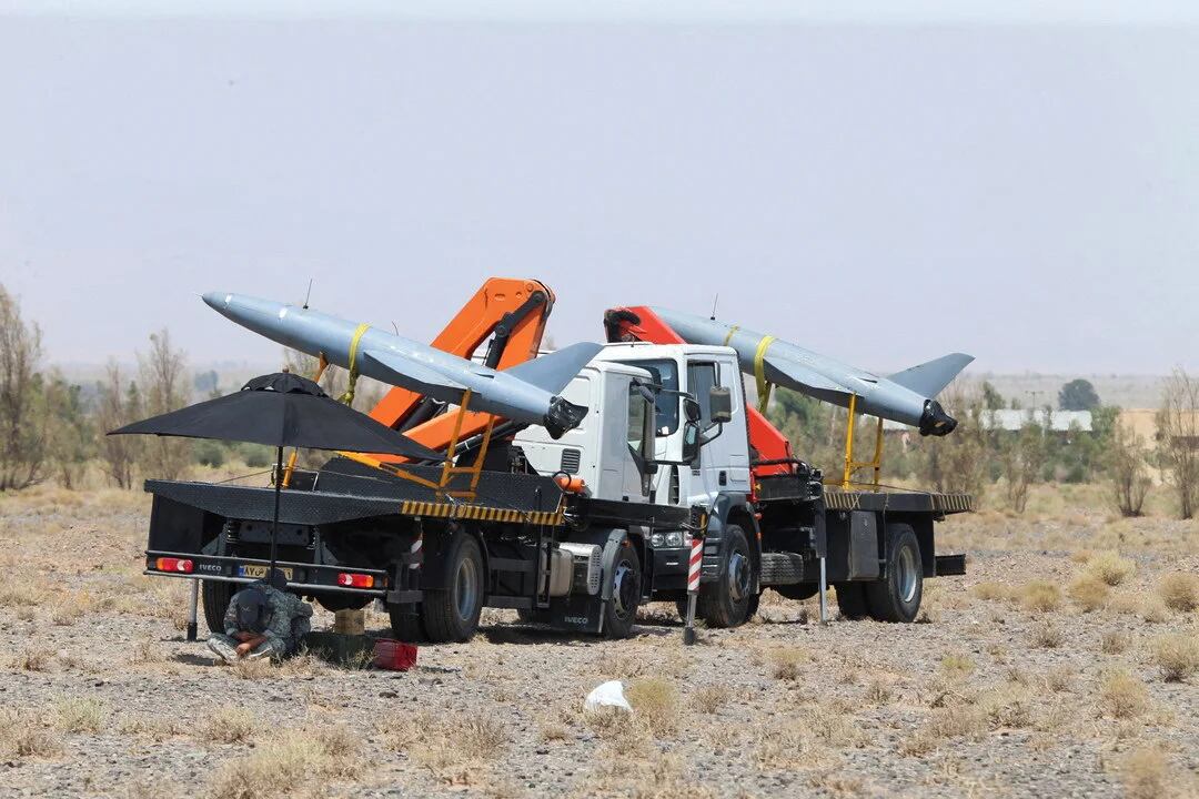 Drones are seen during an electronic warfare exercise in an undisclosed location in Iran, in this picture obtained on August 25, 2023. Iranian Army/WANA (West Asia News Agency)/Handout via REUTERS ATTENTION EDITORS - THIS IMAGE HAS BEEN SUPPLIED BY A THIRD PARTY   ATTENTION EDITORS - THIS PICTURE WAS PROVIDED BY A THIRD PARTY