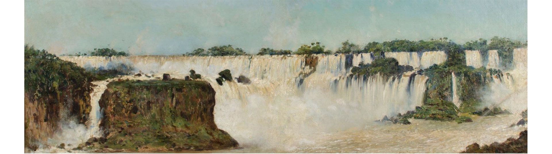 "La cascada del Iguazú" (1892), de Augusto Ballerini. Óleo sobre tela sobre madera de 34,5 x 102 cm
