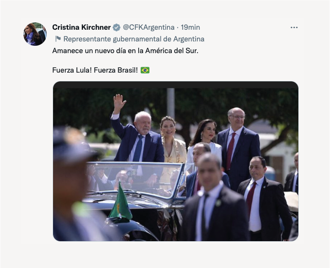 Cristina Kirchner tuitea sobre Lula da Silva