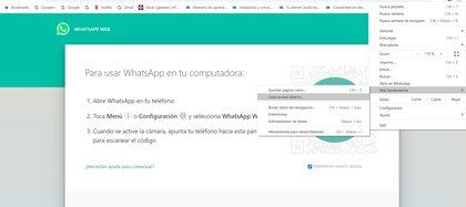 Para que pueda crear un acceso directo a la web de WhatsApp