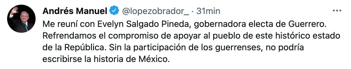 El mandatario aseguró que sin la participación de los guerrerenses, no podría escribirse la historia de México (Foto: Twitter@lopezobrador_)