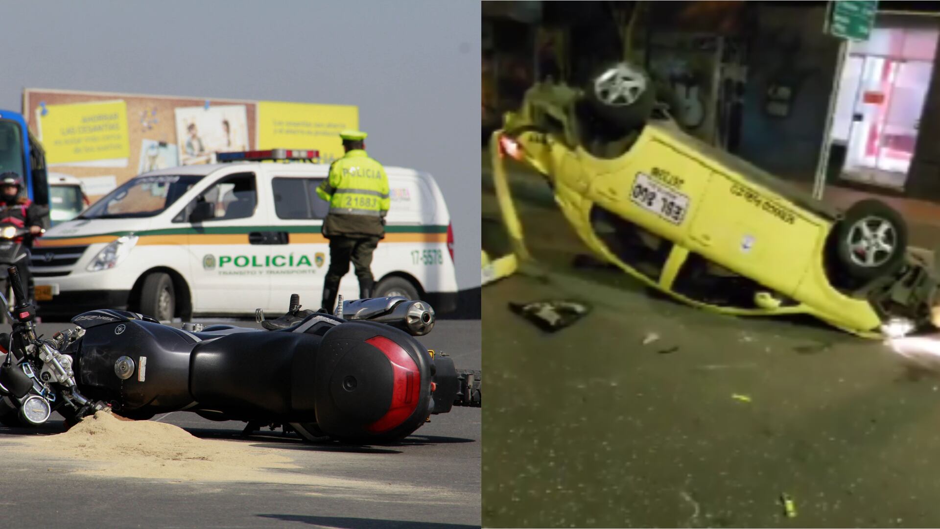 Un taxi y una motociclista ocasionaron grave accidente de tránsito en Bogotá - crédito imagen de referencia Colprensa y captura de pantalla @ColombiaOscura/X