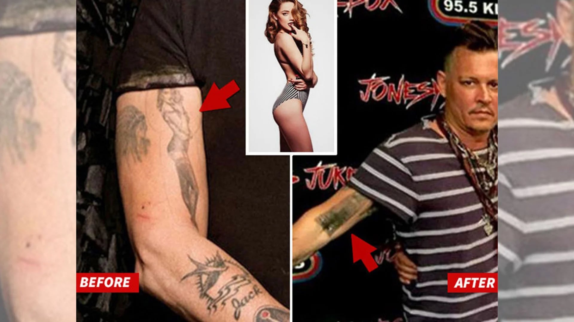 Johnny Depp se tapó dos tatuajes dedicados a Amber Heard (Tmz)