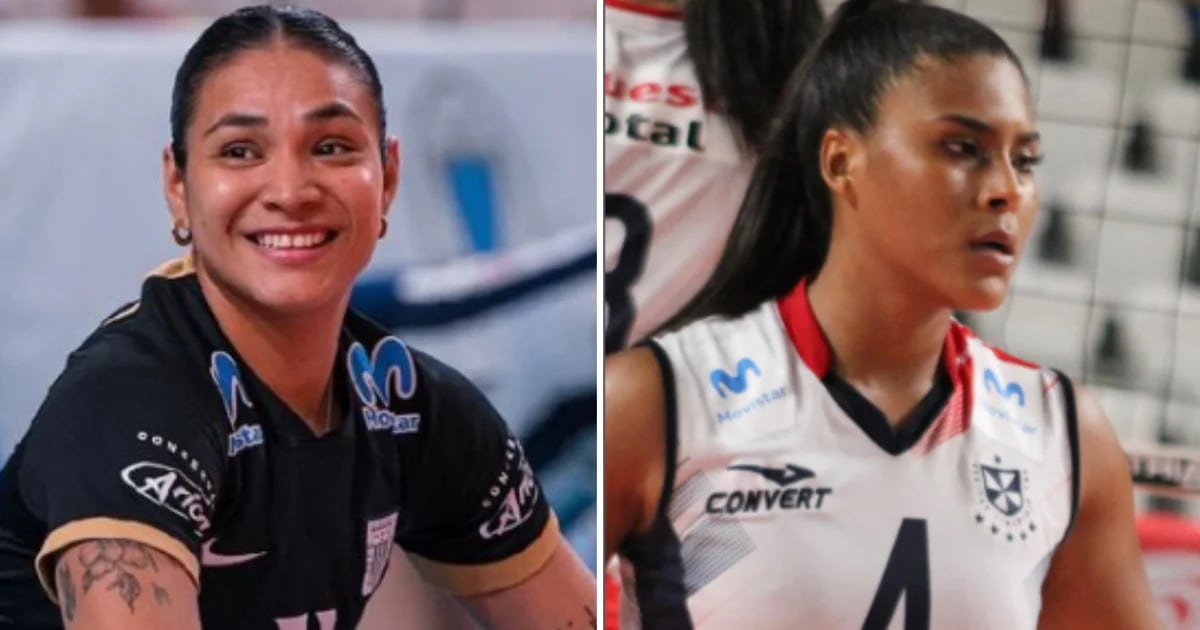 Esmeralda Sanchez reacts to Brenda Lopaton after winning the 2024 Volleyball League with Alianza Lima