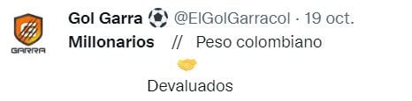 Los aficionados a otros equipos del fútbol colombiano se burlaron de una nueva derrota de Millonarios en liga. Imagen: @Elgolgarracol.