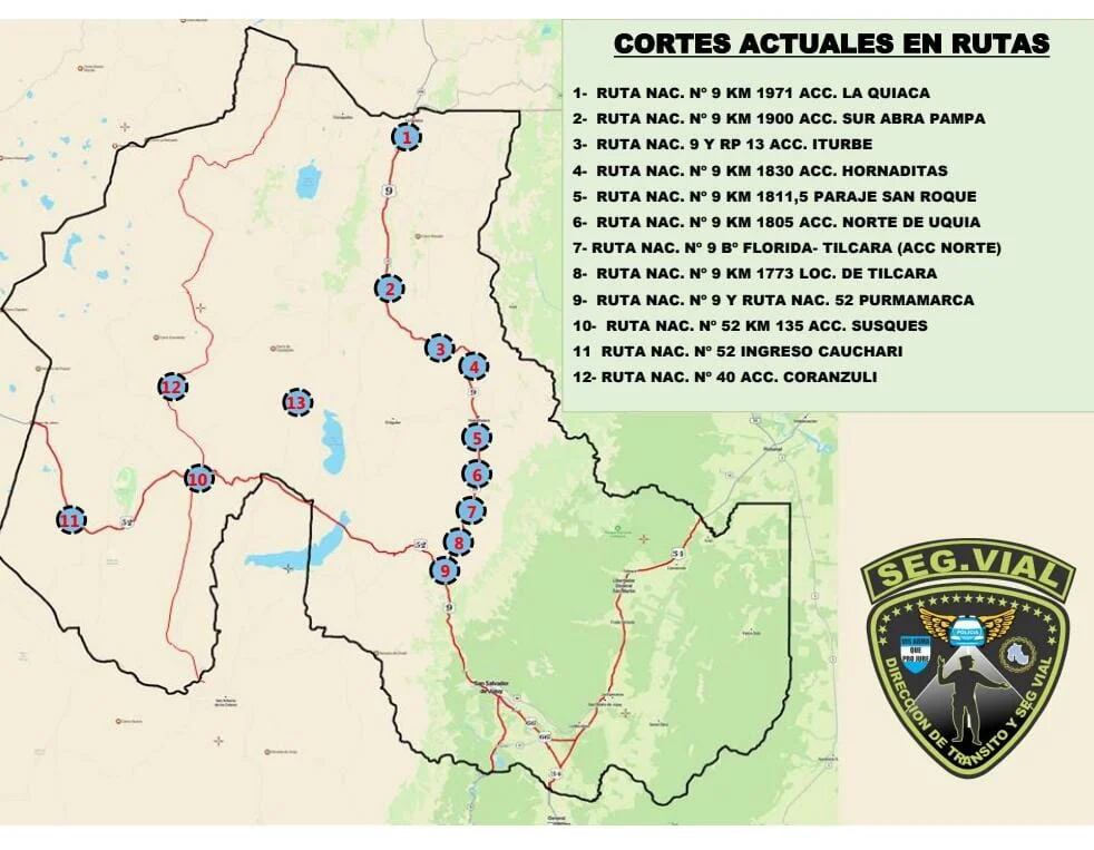Los 13 cortes de ruta que hubo en Jujuy el 6 de julio (Fuente: gobierno de Jujuy)