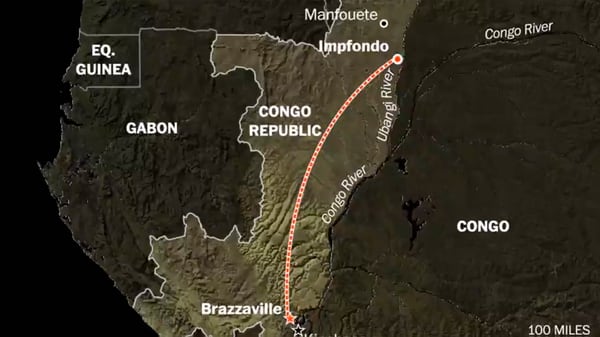 Desde la capital de Congo, se toma un vuelo y luego un largo recorrido en bote (Washington Post)