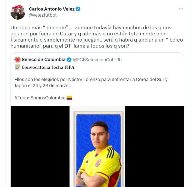 Nuevamente Carlos Antonio Vélez en contra de los históricos