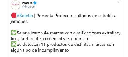 La Profeco auditó 44 marcas de jamón y encontró irregularidades en 11 de ellas (Foto: Twitter / @Profeco)